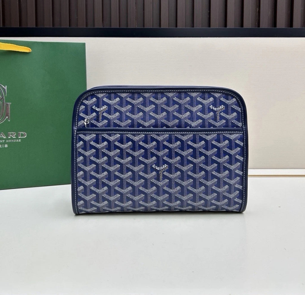 Goyard Blue Goyardine Zip Clutch