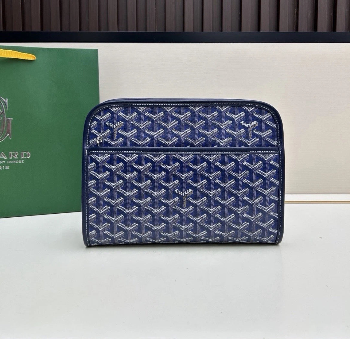 Goyard Blue Goyardine Zip Clutch