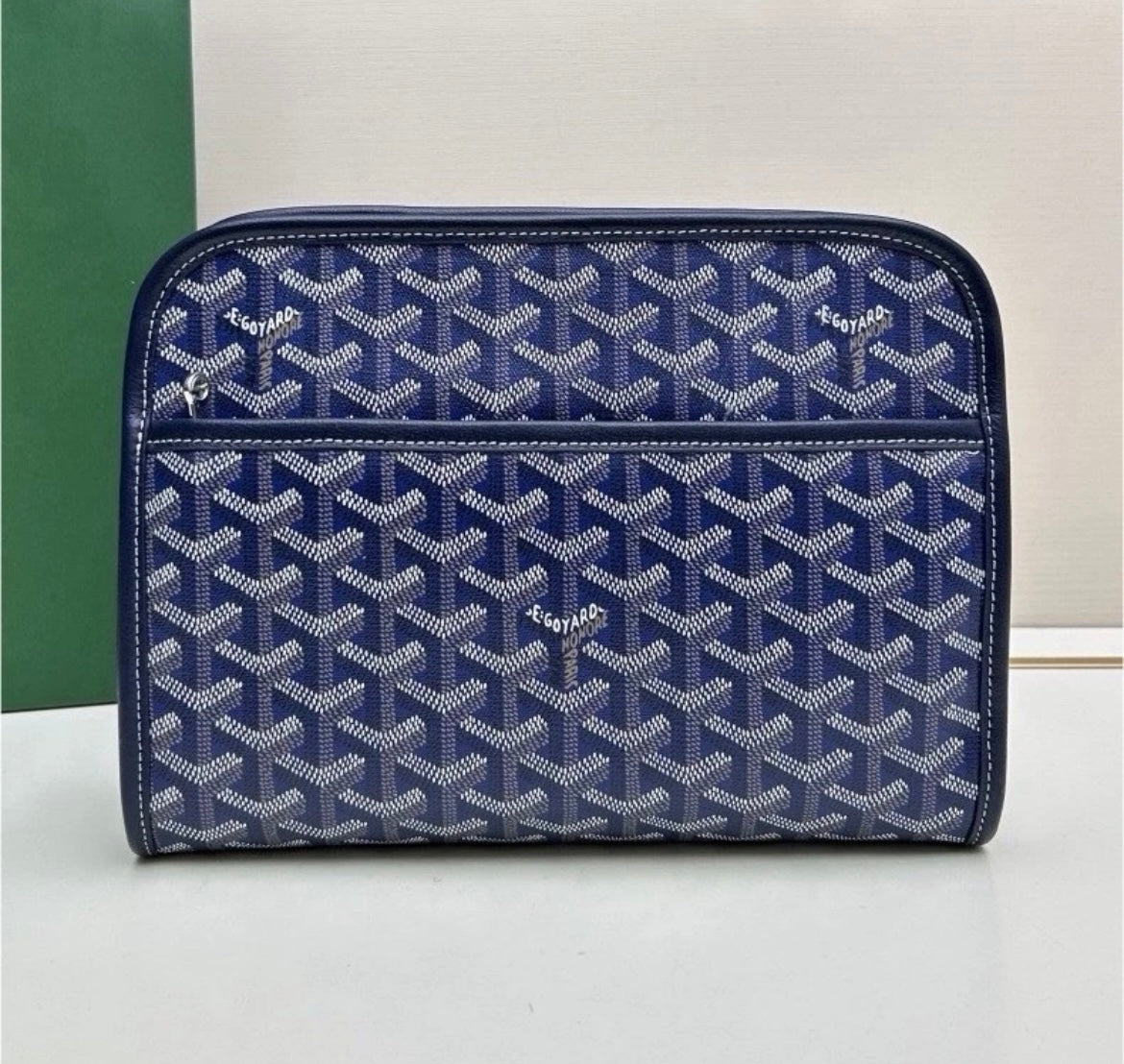 Goyard Blue Goyardine Zip Clutch